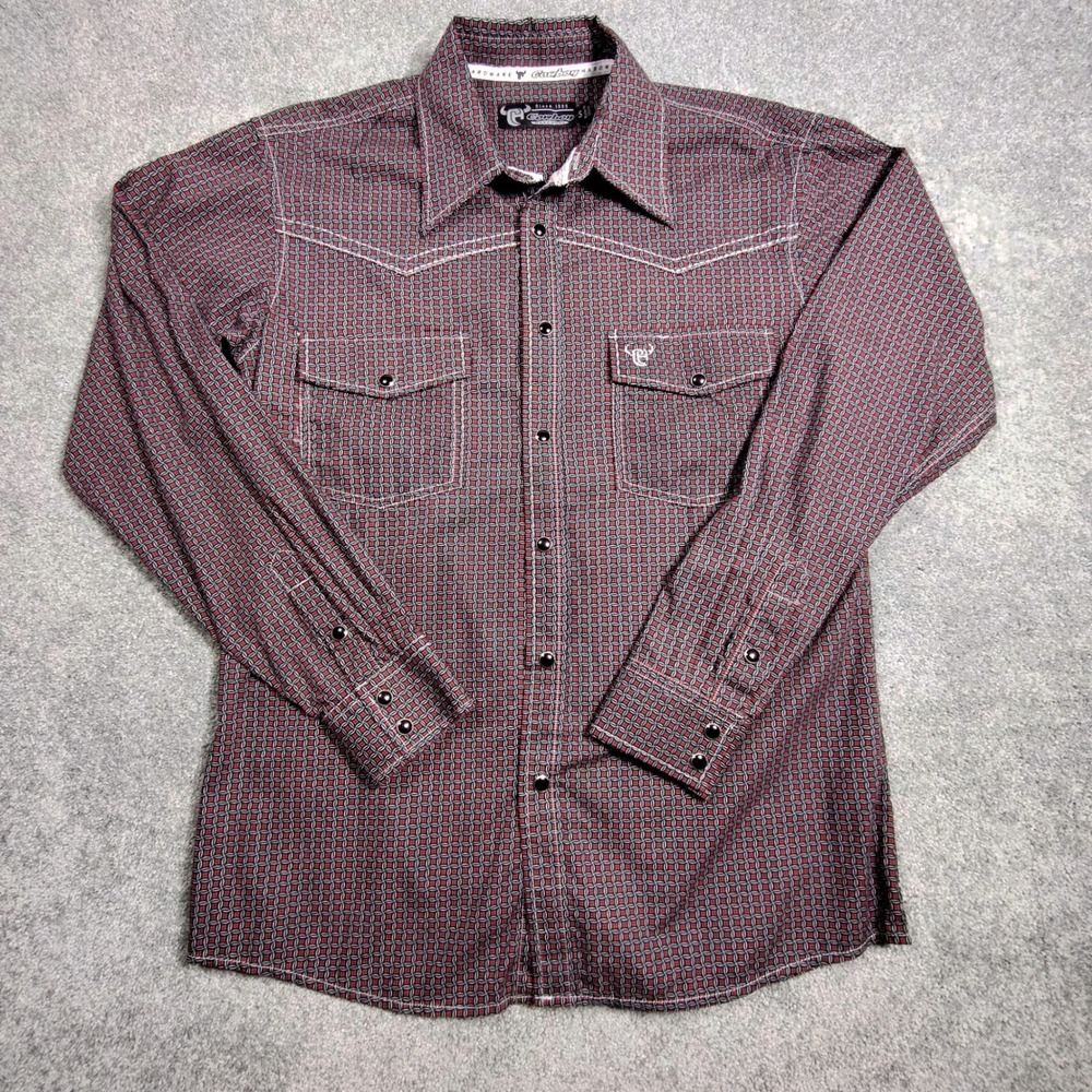 Cowboy Hardware Shirt Mens S Snap Geometric Print Western Long Sleeve Country
